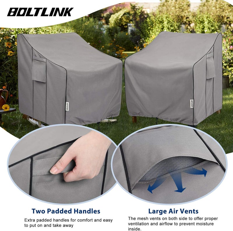 BOLTLINK Patio Chair Covers Waterproof, Heavy Duty Outdoor Furniture Covers Fits up to 33W x 34D x 31H inches -2 Pack - Image 3